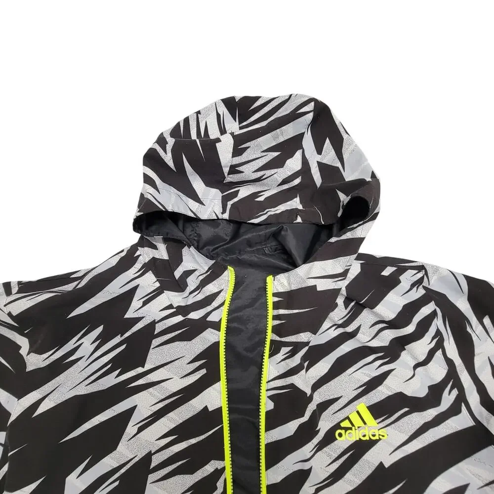 Adidas Reversible Windbreaker Jacket Black Zebra Print Neon Green Zip Mens M L